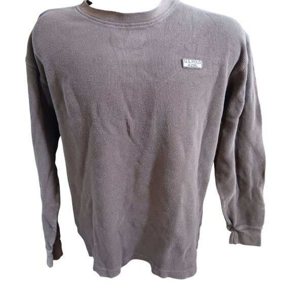 Vintage XL Men's Waffle Knit Shirt 90s U.S. Polo Assn. Brown Boxy XL - Picture 2 of 4